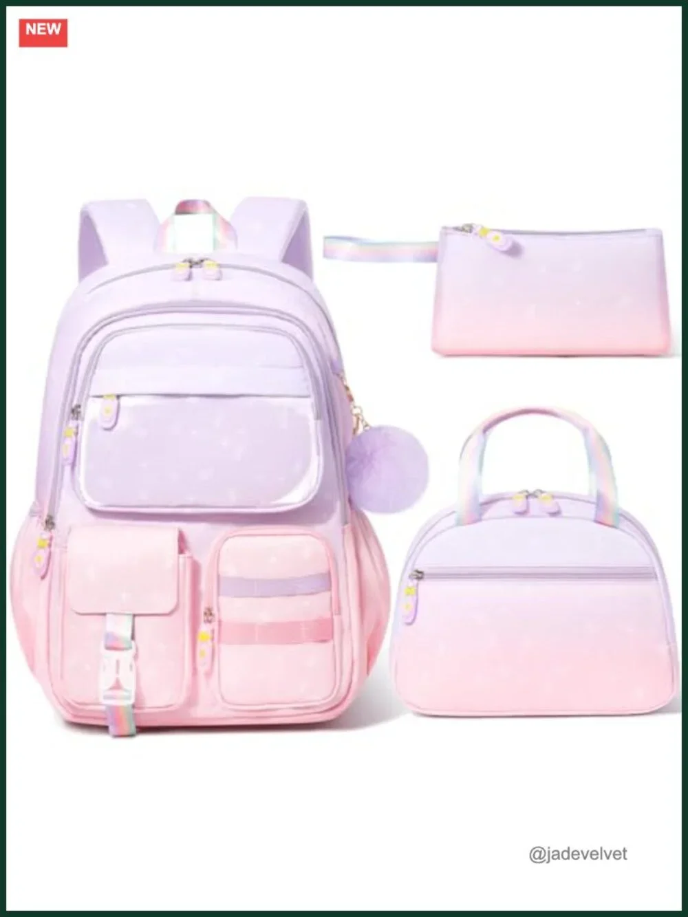 3-Piece Waterproof Kids Backpack Set with Lunch Bag & Pencil Case for School